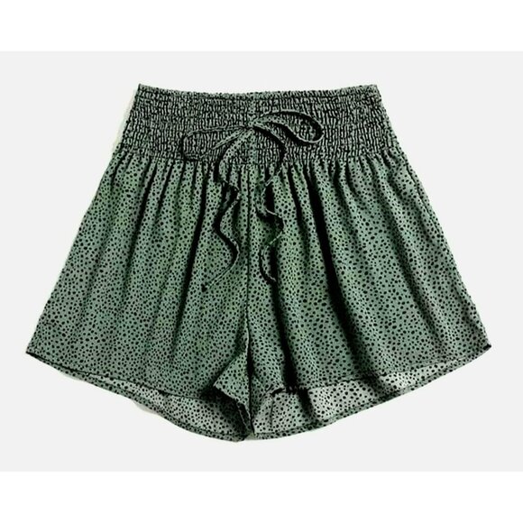 Shein Curve 3XL Shirred Polka Dot High Waist Pull-On Shorts Drawstring Sage - Picture 1 of 4